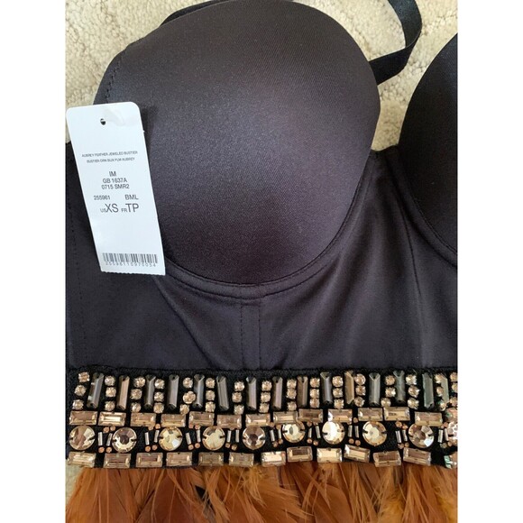 Bebe Women’s Bustier Bra Top Aubrey Brown Feathers Jeweled Size XS - Picture 4 of 4